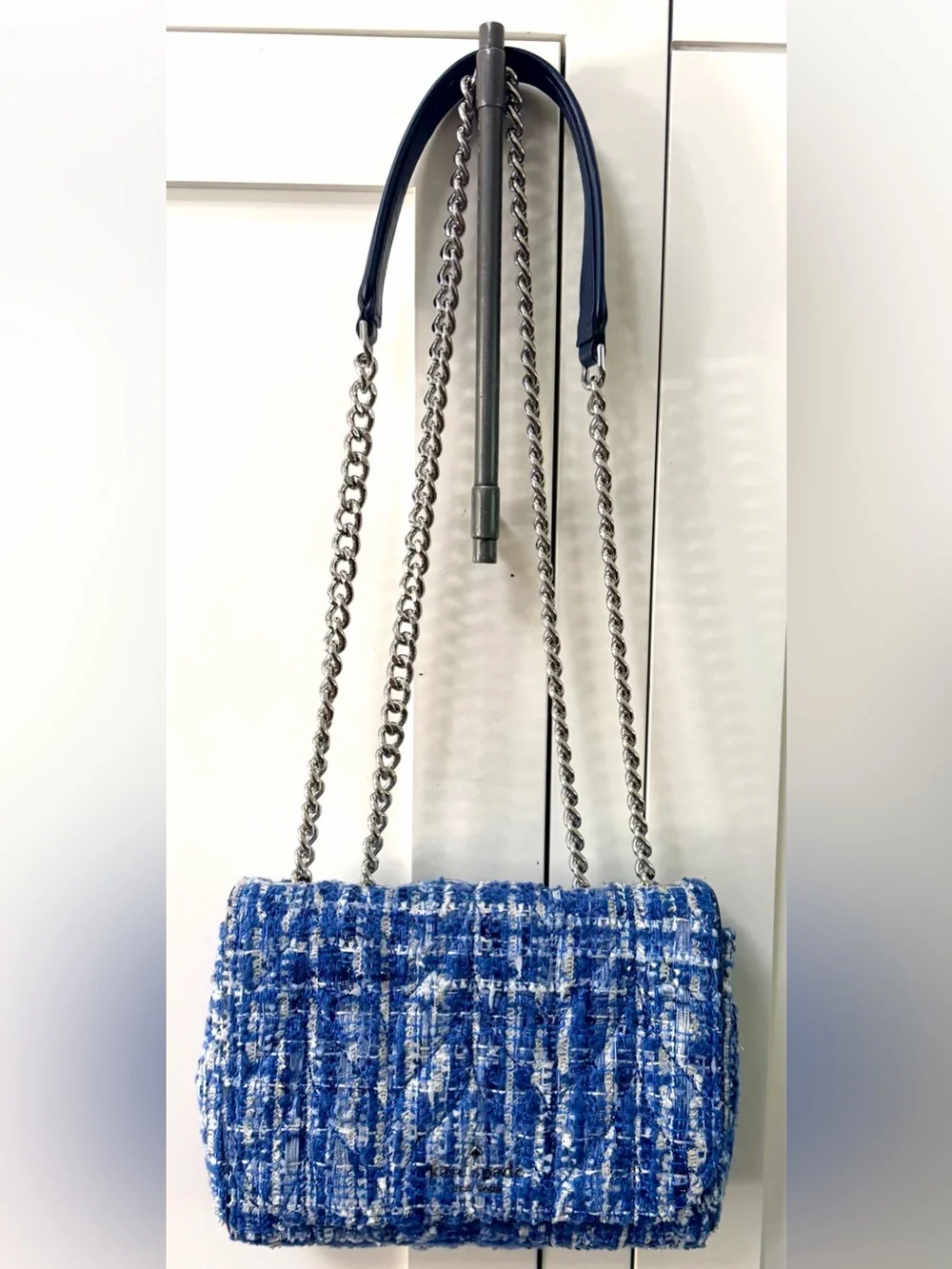 KATE SPADE Natalia Denim Tweed Medium Flap Chain Shoulder Crossbody Blue